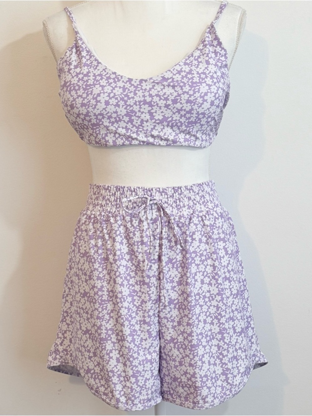 Women’s 2XL Purple Floral Bikini Swim Set Adjustable Top & Swim Shorts